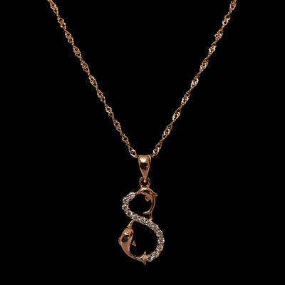 rose gold over sterling silver dolphin parent and child infinity pendant necklace with cubic zirconia