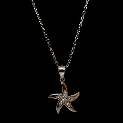 sterling silver starfish pendant necklace with cubic zirconia