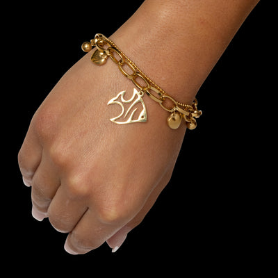 choice of angel fish or sea turtle pendant bracelet with yellow gold over stainless steel