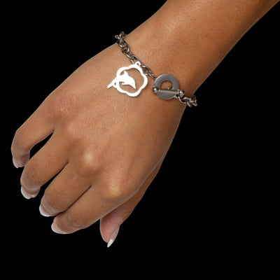 stainless steel dolphin pendant bracelet with look and rod closure