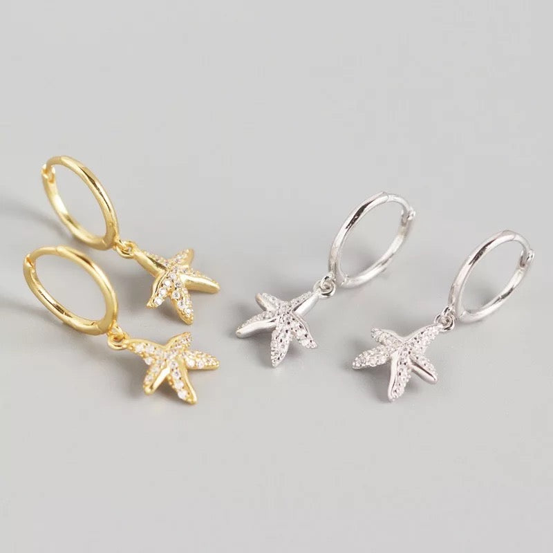 Beach House Vibes Hoop Earrings Collection:  Starfish, Conch Shell, Scallop Shell, Fishbone, Dolphin, Anchor