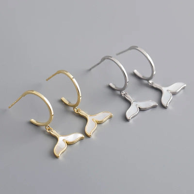 gold over sterling silver or sterling silver whale tail earrings